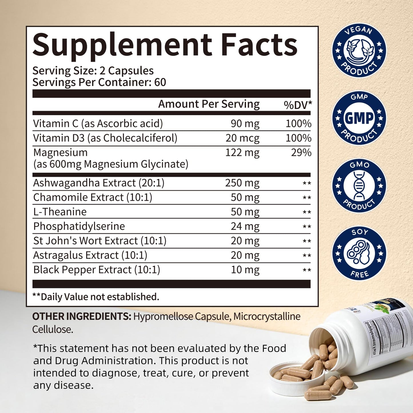 Alliwise Cortisol Supplements for Women and Men with Magnesium, Ashwagandha,L-Theanine,Chamomile & PS,High Cortisol Reducer, Manager, Detox, Lower for Mood,Focus,Sleep,Non-Drowsy,No Melatonin - Maple Wellness Supplements