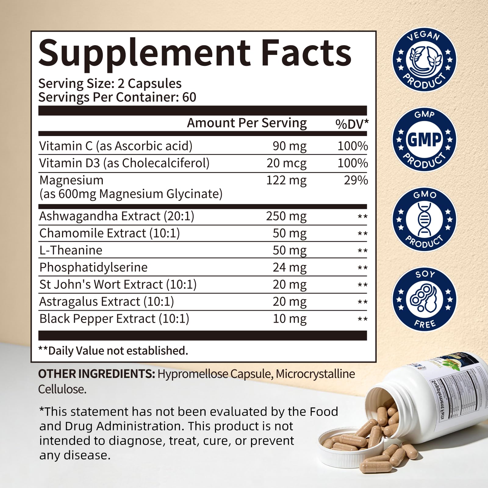 Alliwise Cortisol Supplements for Women and Men with Magnesium, Ashwagandha,L-Theanine,Chamomile & PS,High Cortisol Reducer, Manager, Detox, Lower for Mood,Focus,Sleep,Non-Drowsy,No Melatonin - Maple Wellness Supplements