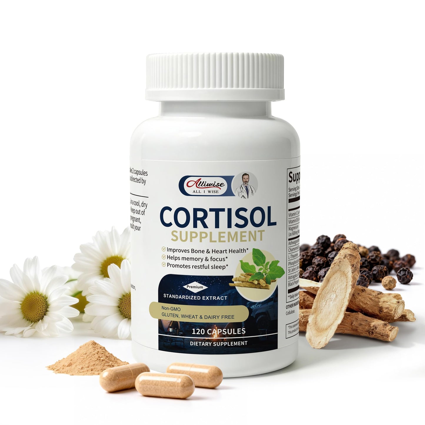 Alliwise Cortisol Supplements for Women and Men with Magnesium, Ashwagandha,L-Theanine,Chamomile & PS,High Cortisol Reducer, Manager, Detox, Lower for Mood,Focus,Sleep,Non-Drowsy,No Melatonin - Maple Wellness Supplements