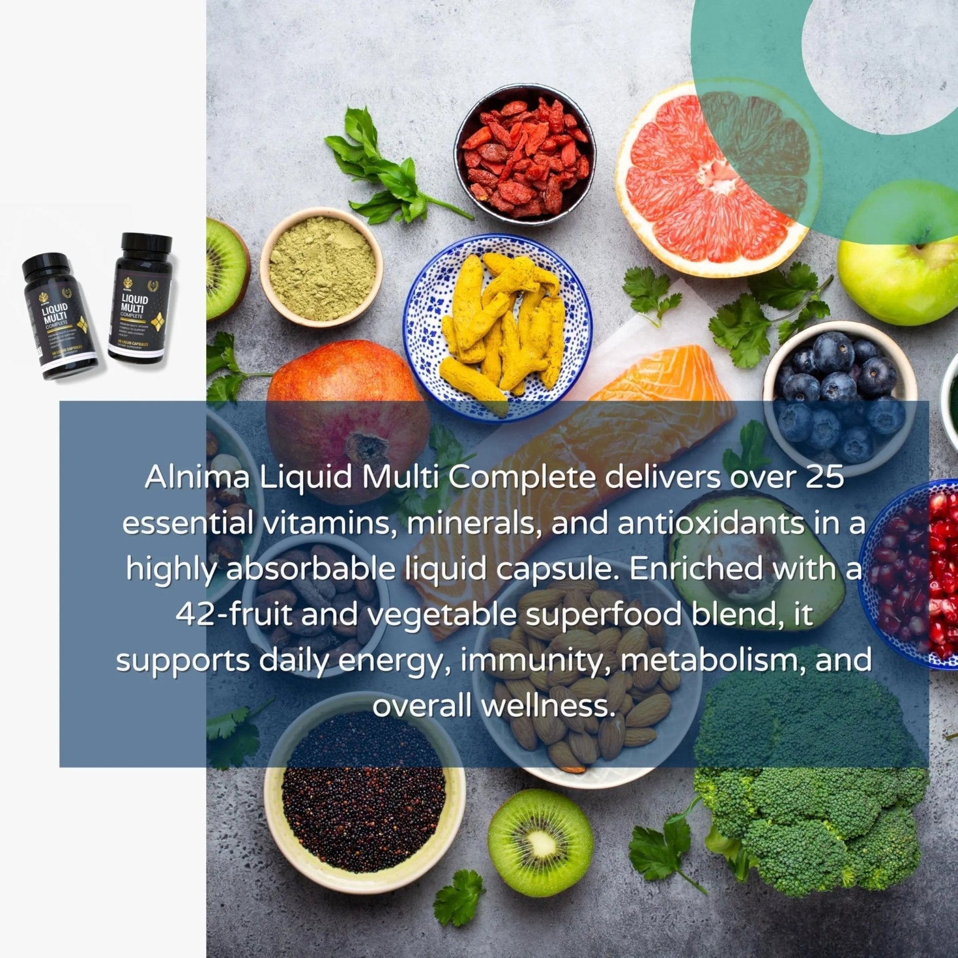ALNIMA Halal Liquid Multivitamin Complete – Energy & Immune Support with 29 Essential Nutrients | 60 Liquid Capsules – Halal Certified - Maple Wellness Supplements