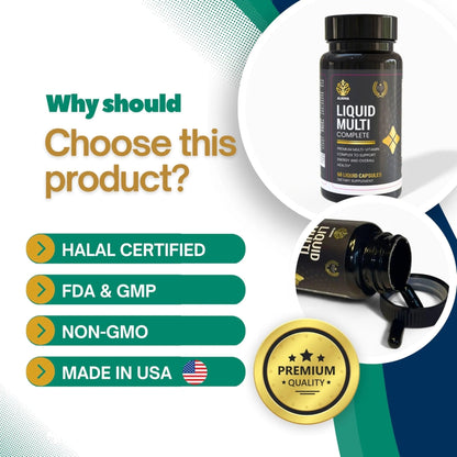 ALNIMA Halal Liquid Multivitamin Complete – Energy & Immune Support with 29 Essential Nutrients | 60 Liquid Capsules – Halal Certified - Maple Wellness Supplements