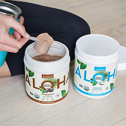 ALOHA Organic Plant Based Protein Powder, Stevia Free, Chocolate, 19.6 oz, 15 Servings - Maple Wellness Supplements