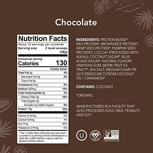 ALOHA Organic Plant Based Protein Powder, Stevia Free, Chocolate, 19.6 oz, 15 Servings - Maple Wellness Supplements