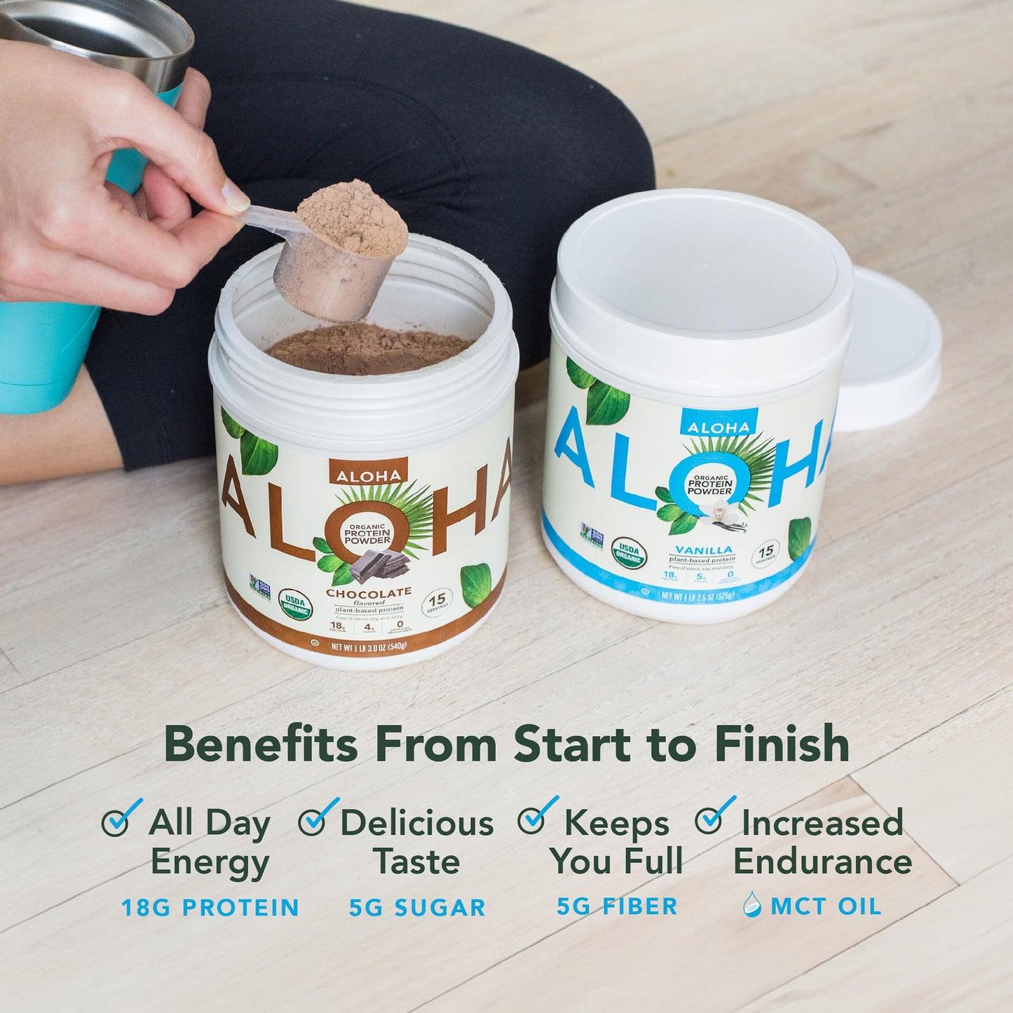 ALOHA Organic Plant Based Protein Powder, Stevia Free, Vanilla, 19.6 oz, 15 Servings PACKAGING MAY VARY - Maple Wellness Supplements