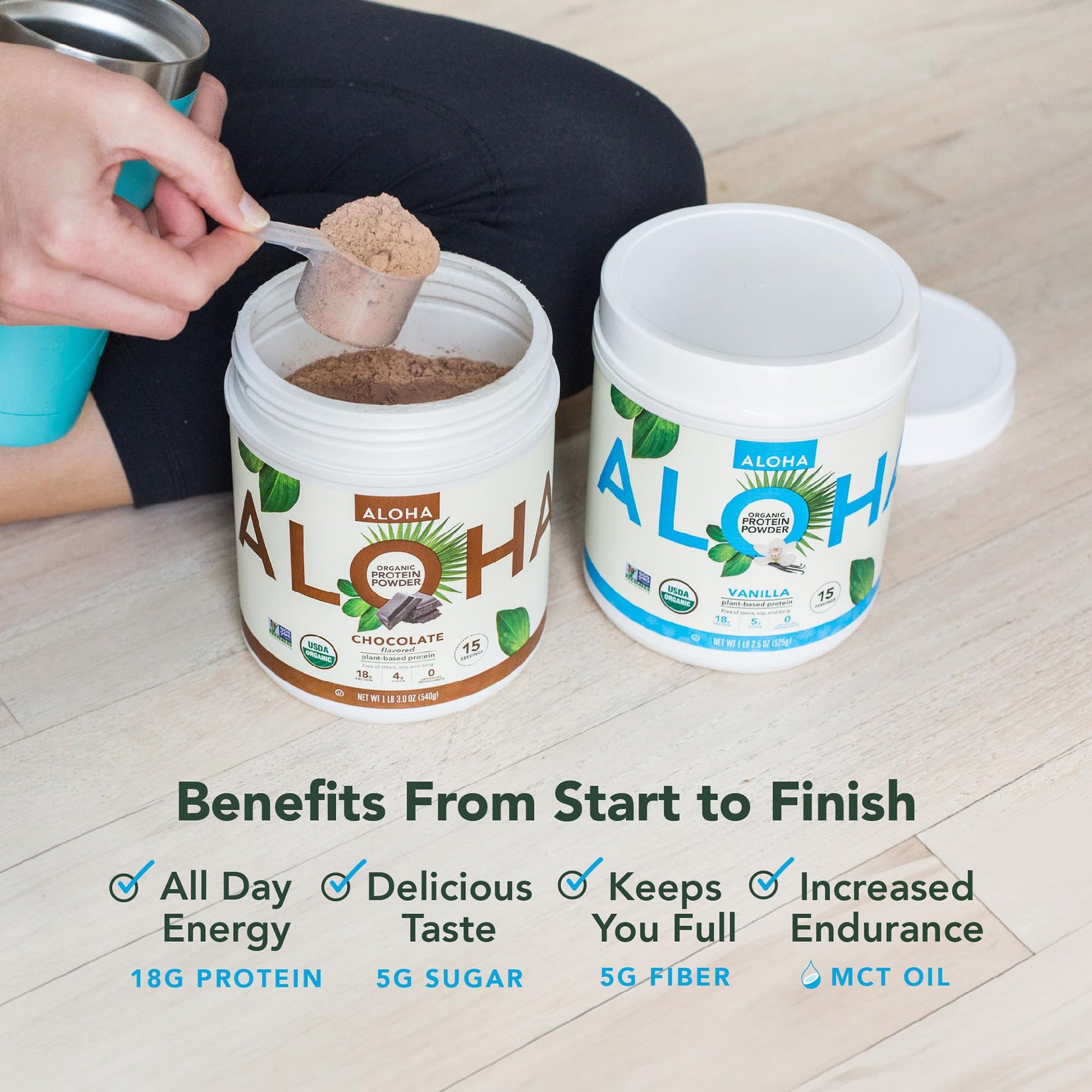 ALOHA Organic Plant Based Protein Powder, Stevia Free, Vanilla, 19.6 oz, 15 Servings PACKAGING MAY VARY - Maple Wellness Supplements