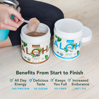ALOHA Organic Plant Based Protein Powder, Stevia Free, Vanilla, 19.6 oz, 15 Servings PACKAGING MAY VARY - Maple Wellness Supplements