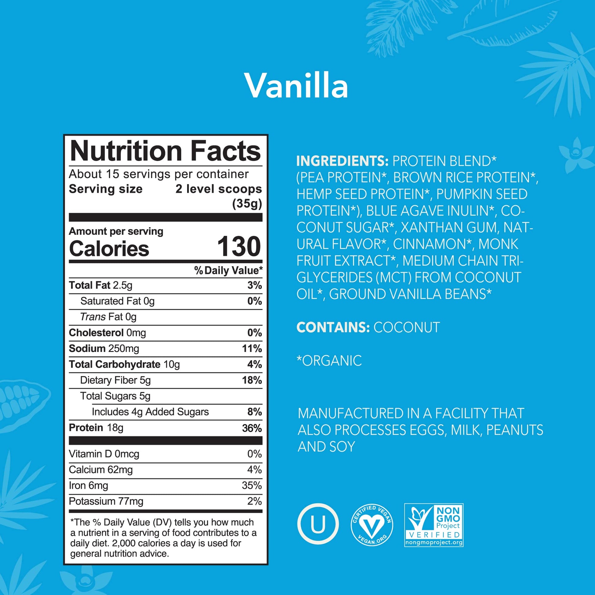 ALOHA Organic Plant Based Protein Powder, Stevia Free, Vanilla, 19.6 oz, 15 Servings PACKAGING MAY VARY - Maple Wellness Supplements