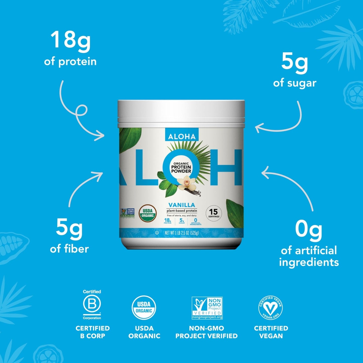 ALOHA Organic Plant Based Protein Powder, Stevia Free, Vanilla, 19.6 oz, 15 Servings PACKAGING MAY VARY - Maple Wellness Supplements