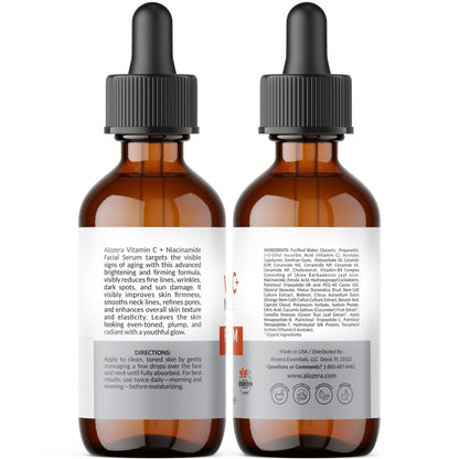 Alozera Vitamin C Facial Serum with Niacinamide & Ferulic Acid, Anti-Aging Serum for Visible Brightening, Glowing & Radiant Skin, Concentrated, Gentle & Effective, Day & Night - Maple Wellness Supplements