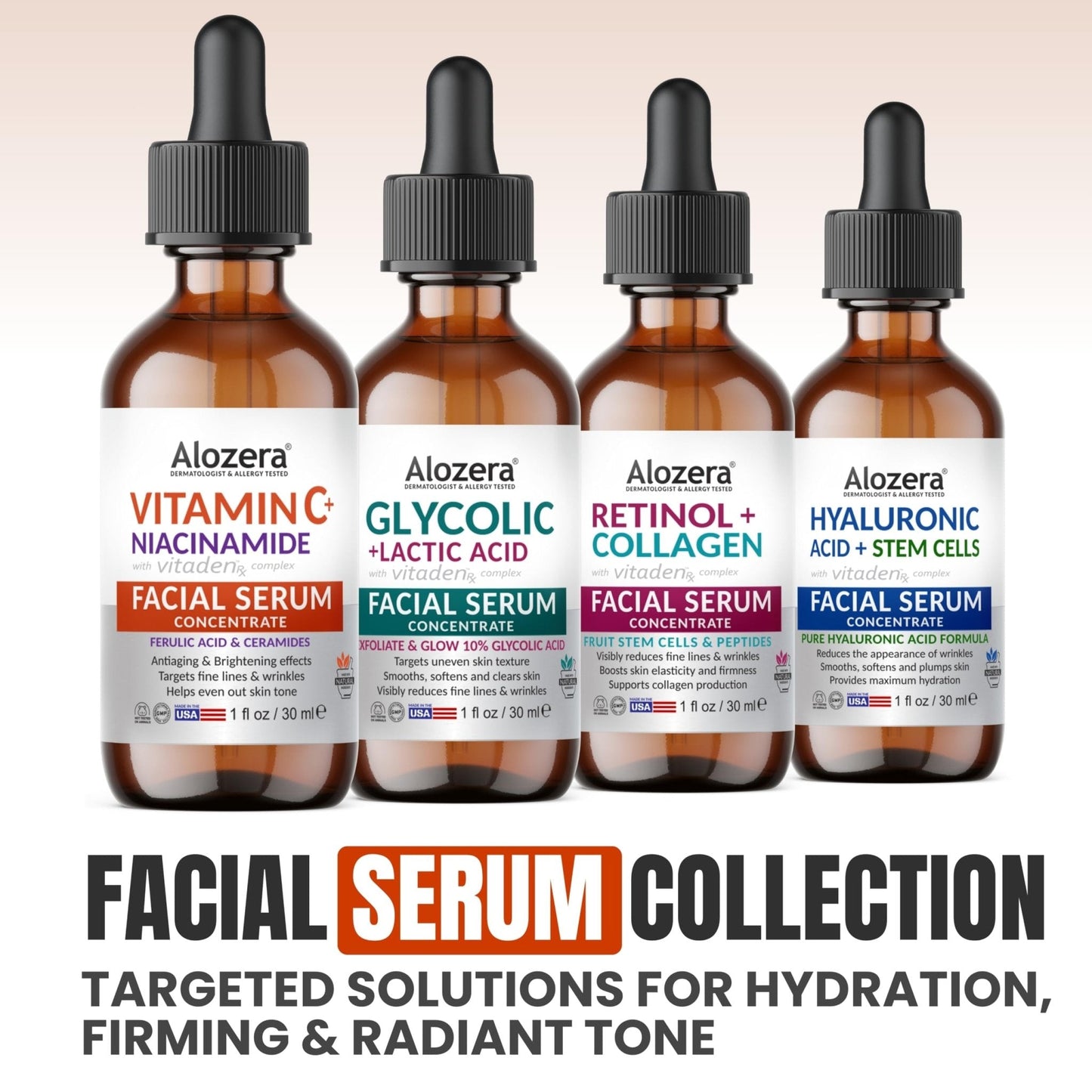 Alozera Vitamin C Facial Serum with Niacinamide & Ferulic Acid, Anti-Aging Serum for Visible Brightening, Glowing & Radiant Skin, Concentrated, Gentle & Effective, Day & Night - Maple Wellness Supplements