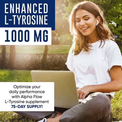 Alpha Flow L Tyrosine 1000MG Capsules - All-Natural L- Tyrosine Supplement for Focus & Energy Boost - Non-GMO & Gluten-Free - Maple Wellness Supplements
