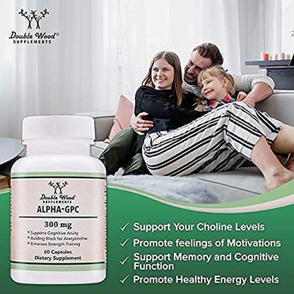 Alpha GPC Choline 600mg Capsules - Brain Support Supplement for Focus, Memory - Maple Wellness Supplements