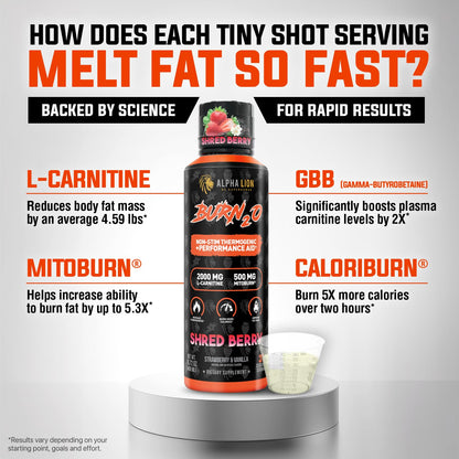 ALPHA LION Burn2O L-Carnitine Liquid 2000mg, Premium Liquid Fat Burner & Pre-Workout Supplement for Men & Women - Natural Energy & Metabolism Booster - Maple Wellness Supplements