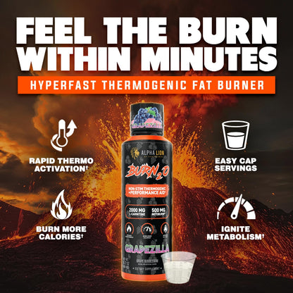 ALPHA LION Burn2O L-Carnitine Liquid 2000mg – Stim Free Super Thermogenic Fat Burner with MitoBurn® & CaloriBurn GP®, Metabolism Booster, Zero Calorie - Maple Wellness Supplements