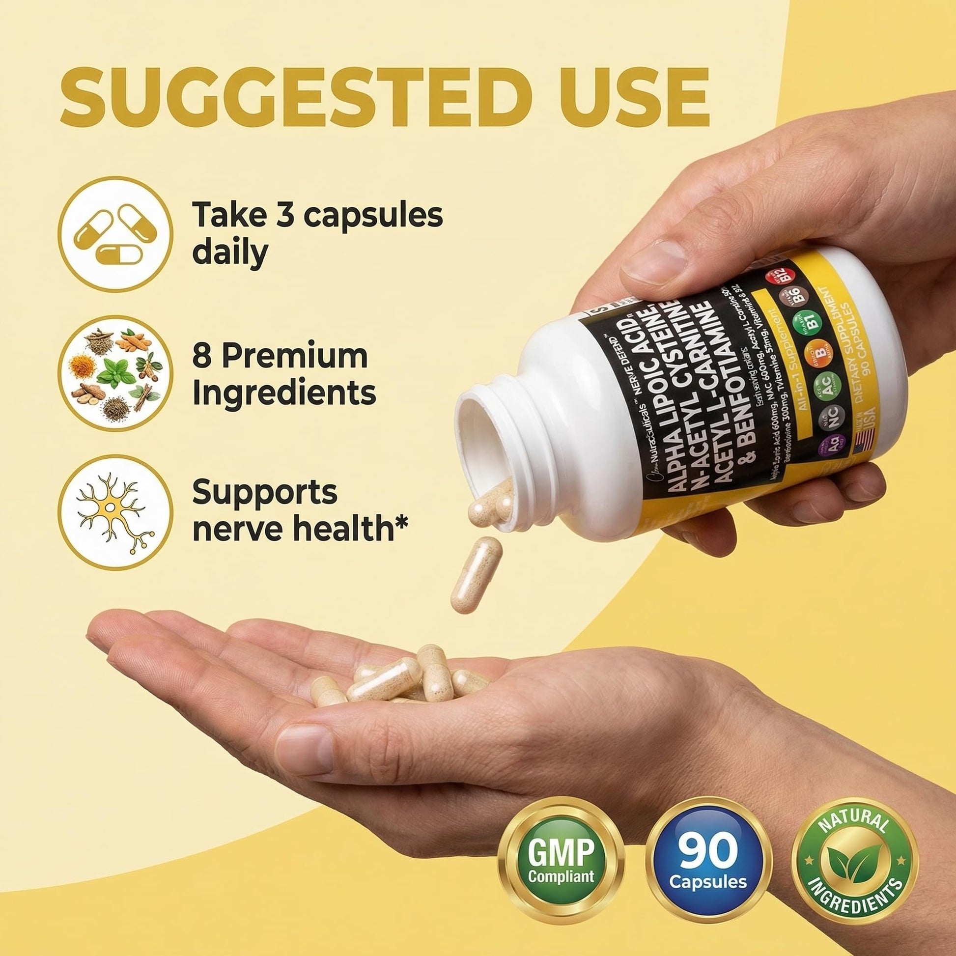 Alpha Lipoic Acid 600mg N-Acetyl Cysteine 600mg Acetyl L-Carnitine 500mg Benfotiamine 300mg - Nerve Support Supplement for Women and Men - Maple Wellness Supplements