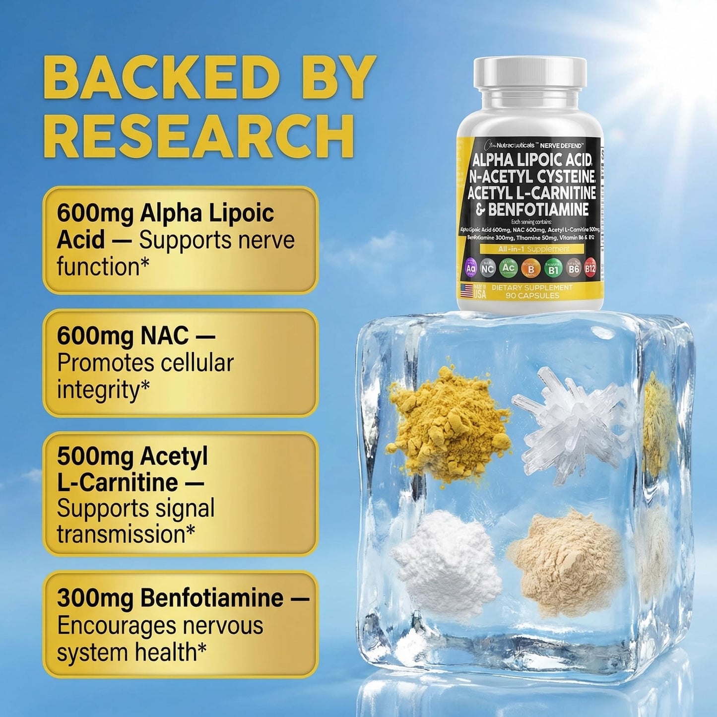 Alpha Lipoic Acid 600mg N-Acetyl Cysteine 600mg Acetyl L-Carnitine 500mg Benfotiamine 300mg - Nerve Support Supplement for Women and Men - Maple Wellness Supplements