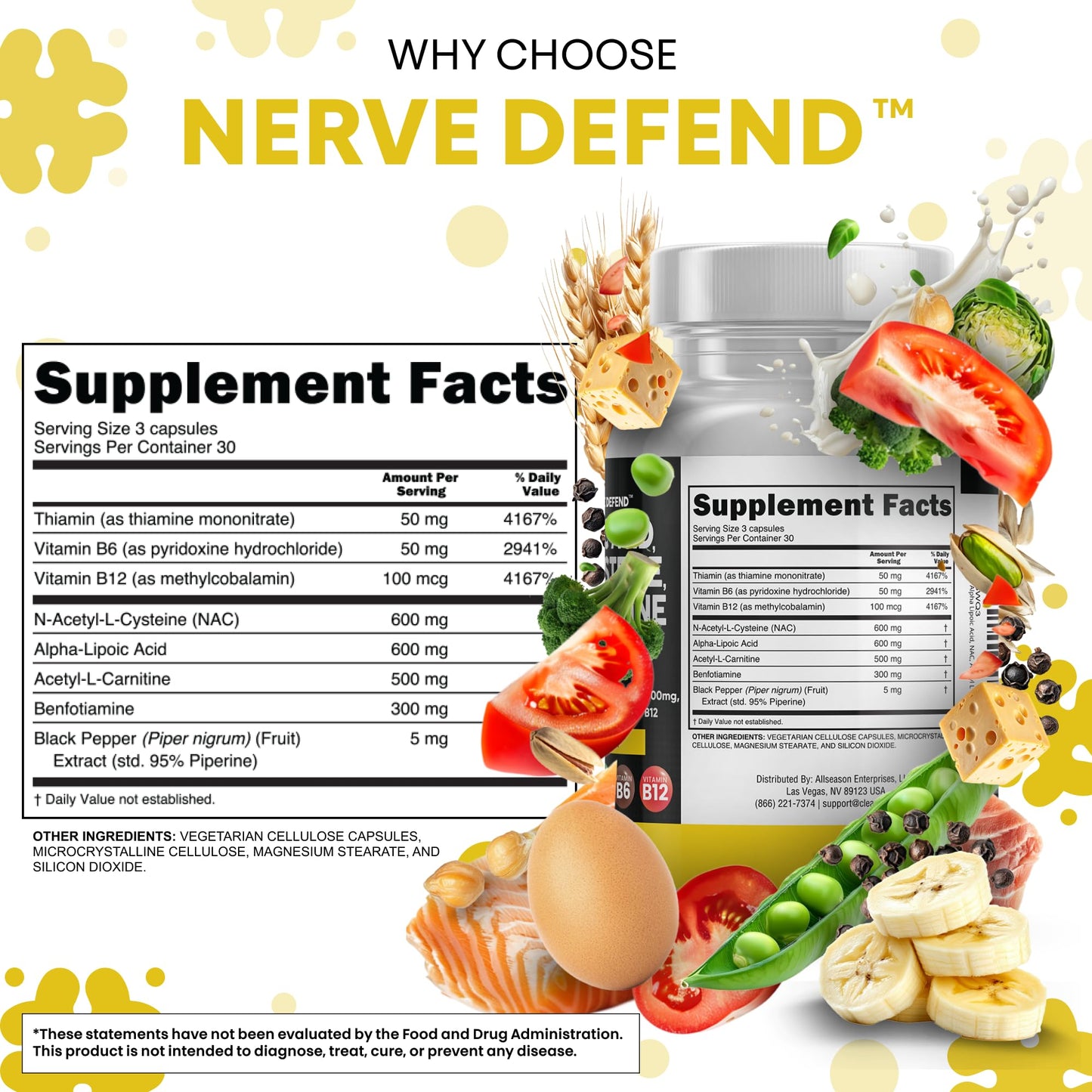 Alpha Lipoic Acid 600mg N-Acetyl Cysteine 600mg Acetyl L-Carnitine 500mg Benfotiamine 300mg - Nerve Support Supplement for Women and Men - Maple Wellness Supplements