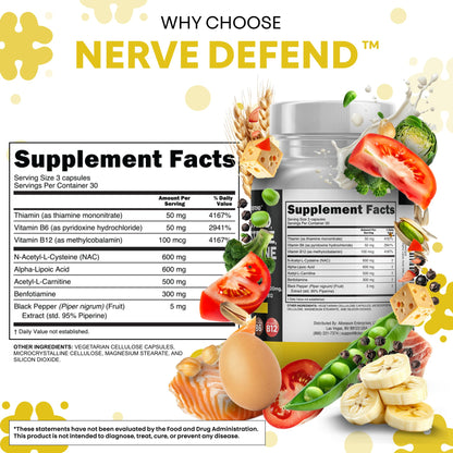 Alpha Lipoic Acid 600mg N-Acetyl Cysteine 600mg Acetyl L-Carnitine 500mg Benfotiamine 300mg - Nerve Support Supplement for Women and Men with Vitamin B1 B6 & B12 - Made in USA 90 Caps - Maple Wellness Supplements