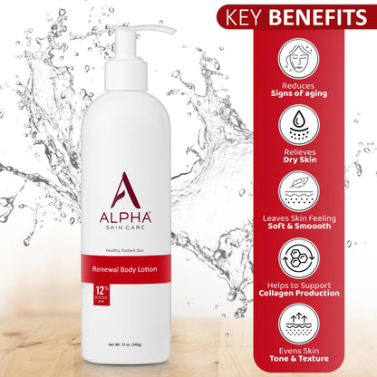 Alpha Skin Care Revitalizing Body Lotion, 12% Glycolic AHA, Simple & Effective Daily Moisturizer with Alpha Hydroxy Acid - Maple Wellness Supplements