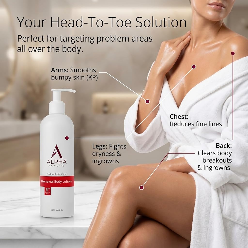 Alpha Skin Care Revitalizing Body Lotion, 12% Glycolic AHA, Simple & Effective Daily Moisturizer with Alpha Hydroxy Acid - Maple Wellness Supplements