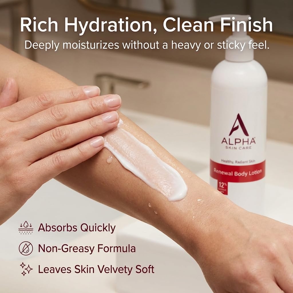 Alpha Skin Care Revitalizing Body Lotion, 12% Glycolic AHA, Simple & Effective Daily Moisturizer with Alpha Hydroxy Acid - Maple Wellness Supplements