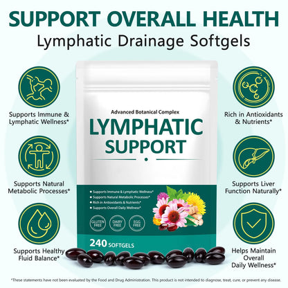Alstaky Lymphatic Drainage Supplement - 240 Softgels, with Echinacea, Dandelion, and Burdock, Promotes Healthy Circulation & Fluid Balance, Lymph System Support Supplement for Women & Men - Maple Wellness Supplements
