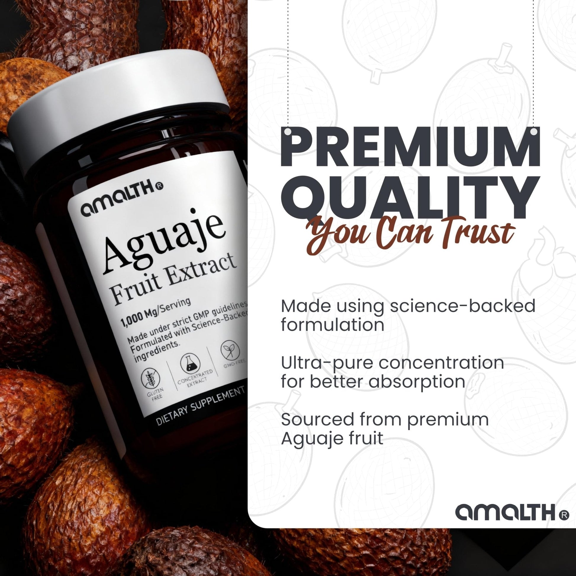 Amalth Aguaje Curves Capsule for Women 1000 mg- Extra Strength from Peru Natural Supplements- 120 Capsules Non- GMO Premium Quality Pills - Maple Wellness Supplements