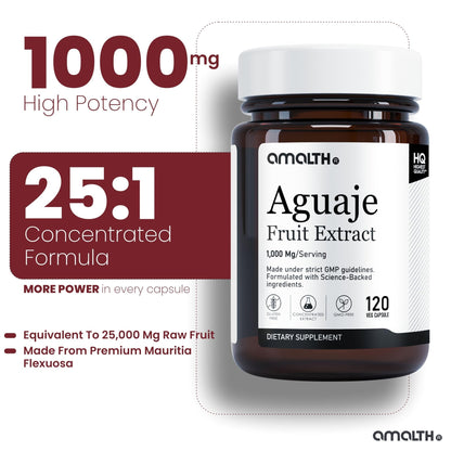 Amalth Aguaje Curves Capsule for Women 1000 mg- Extra Strength from Peru Natural Supplements- 120 Capsules Non- GMO Premium Quality Pills - Maple Wellness Supplements