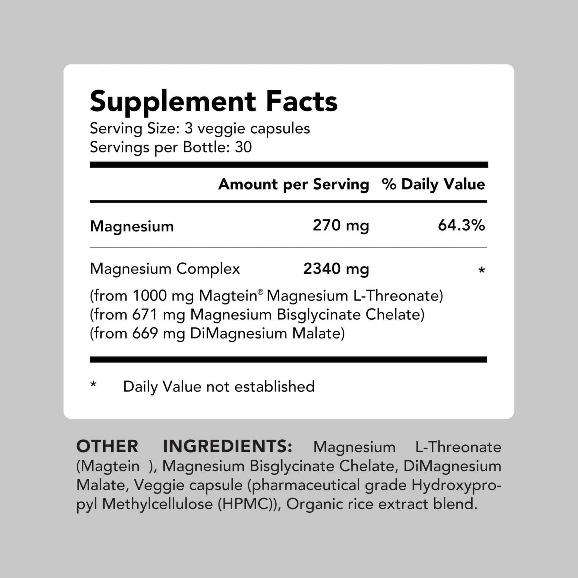 AMANDEAN Magtein Magnesium Complex. L-Threonate, Glycinate, Malate Triple Blend Chelated Magnesium Supplement. 90 Veggie Capsules. High Absorption Branded Ingredients. Brain Health, Sleep, Calm*. - Maple Wellness Supplements