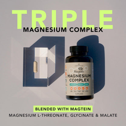 AMANDEAN Magtein Magnesium Complex. L-Threonate, Glycinate, Malate Triple Blend Chelated Magnesium Supplement. 90 Veggie Capsules. High Absorption Branded Ingredients. Brain Health, Sleep, Calm*. - Maple Wellness Supplements