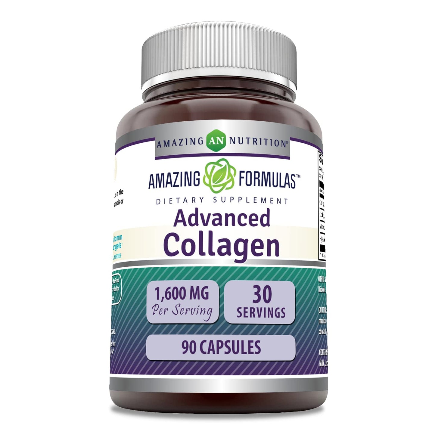 Amazing Formulas Advanced Collagen Supplement | Collagen Type I, II & III with Vitamin C & Hyaluronic | 1600 Mg Per Serving | 90 Capsules | Non-GMO | Gluten-Free | Made in USA - Maple Wellness Supplements