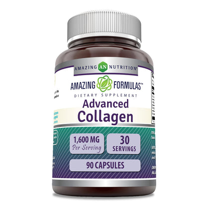 Amazing Formulas Advanced Collagen Supplement | Collagen Type I, II & III with Vitamin C & Hyaluronic | 1600 Mg Per Serving | 90 Capsules | Non-GMO | Gluten-Free | Made in USA - Maple Wellness Supplements
