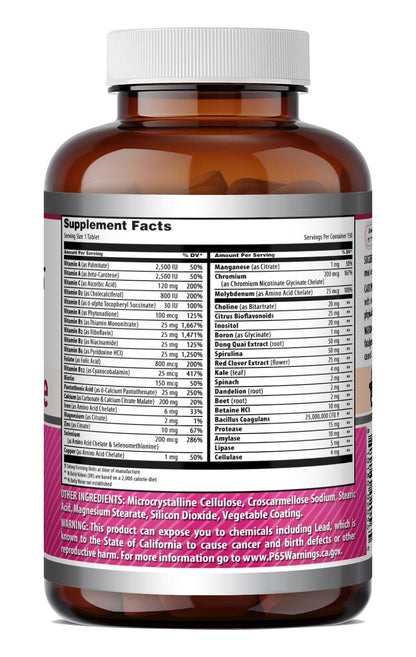 Amazing Formulas Women's One Multivitamin | Food Based | 150 Tablets, 5 Month Supply | Complete Blend of 40 Vitamins, Minerals & Probiotics Supplements | Non-GMO | Gluten-Free | Made in USA - Maple Wellness Supplements