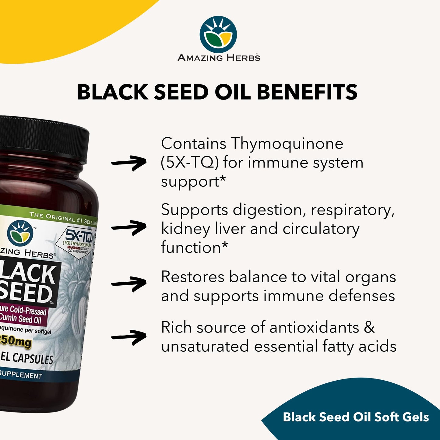 Amazing Herbs Premium Capsules - High Potency, Cold Pressed Nigella Sativa Aids in Digestive Health - Maple Wellness Supplements