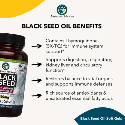 Amazing Herbs Premium Capsules - High Potency, Cold Pressed Nigella Sativa Aids in Digestive Health - Maple Wellness Supplements