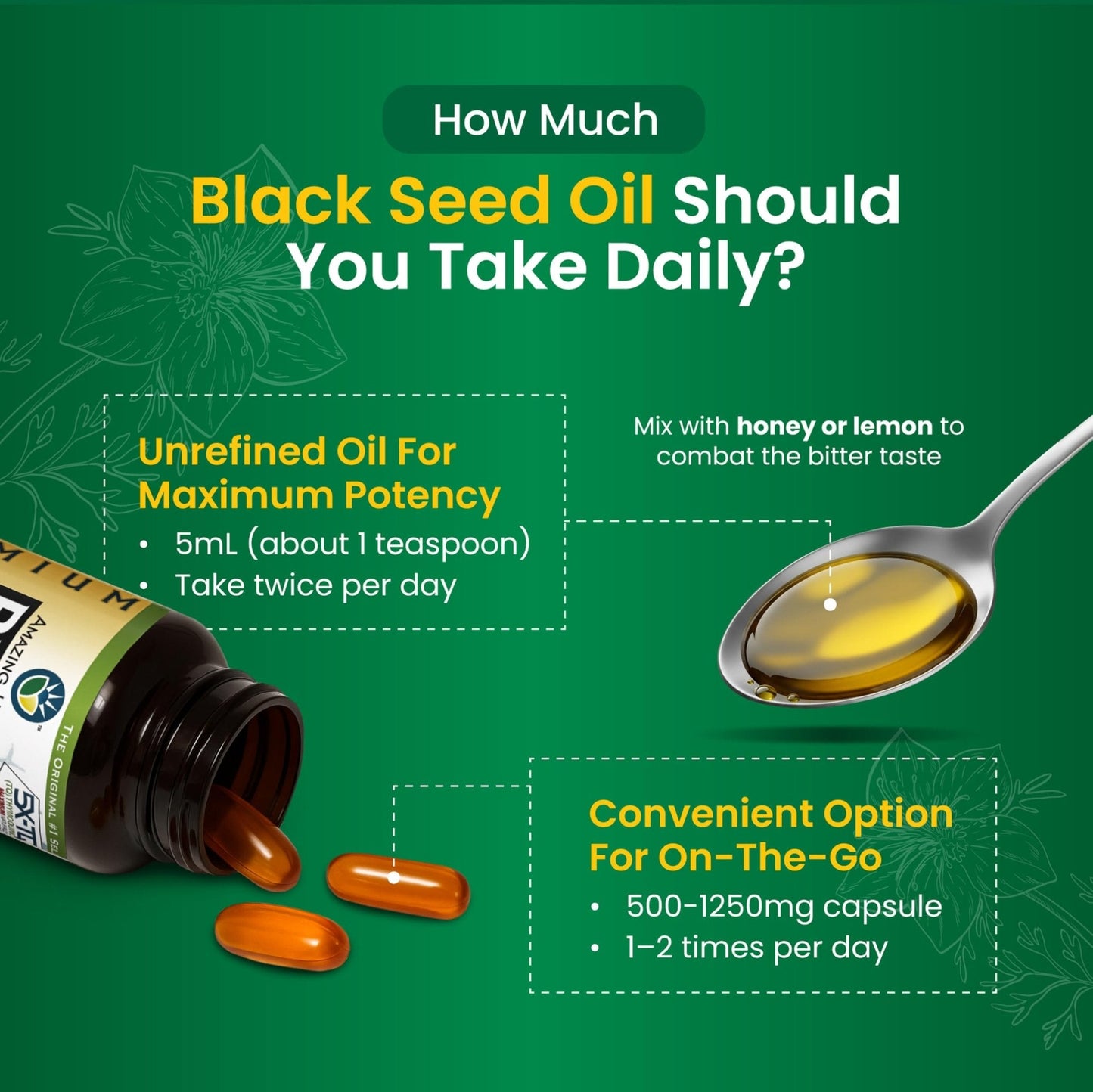 Amazing Herbs Premium Liquid Black Seed Oil - Cold Pressed with Nigella & Sativa, Aids in Digestive Health, Omegas 3 6 & 9, Immune Support, Brain Function - Maple Wellness Supplements