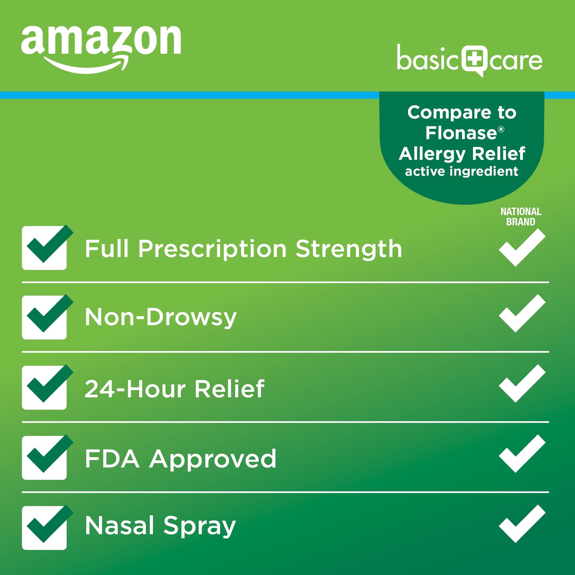 Amazon Basic Care 24-Hour Allergy Relief Nasal Spray, Fluticasone Propionate (Glucocorticoid), 50 mcg, Full Prescription Strength, Non-Drowsy, 0.62 Fl Oz - Maple Wellness Supplements