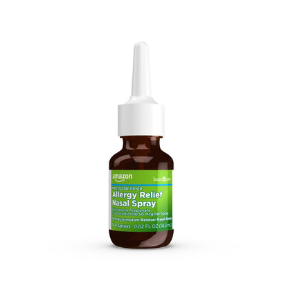 Amazon Basic Care 24-Hour Allergy Relief Nasal Spray, Fluticasone Propionate (Glucocorticoid), 50 mcg, Full Prescription Strength, Non-Drowsy, 0.62 Fl Oz - Maple Wellness Supplements