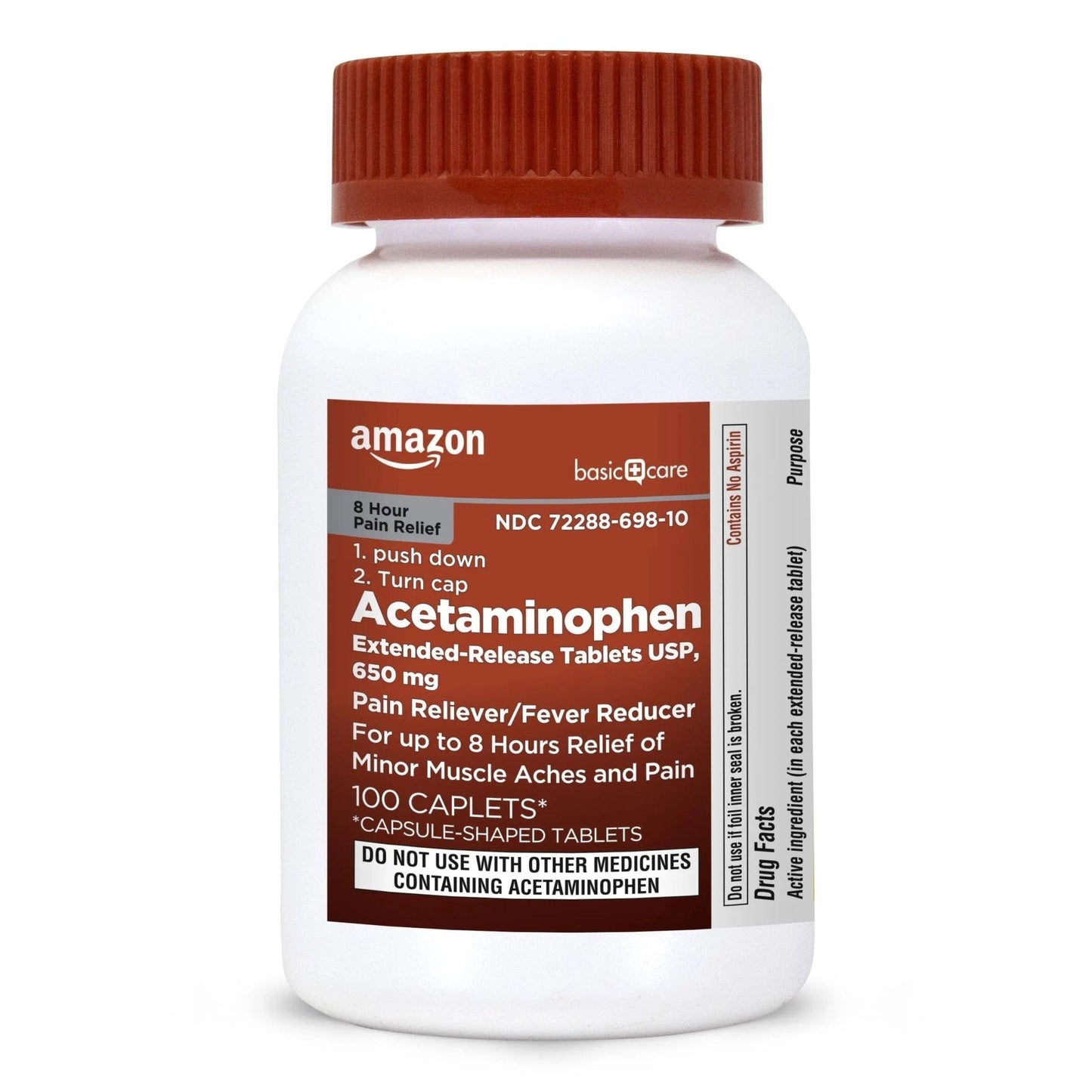 Amazon Basic Care Acetaminophen Extended-Release Tablets, 650 mg, Pain Reliever, Fever Reducer, 8 Hour Relief, 100 Count - Maple Wellness Supplements