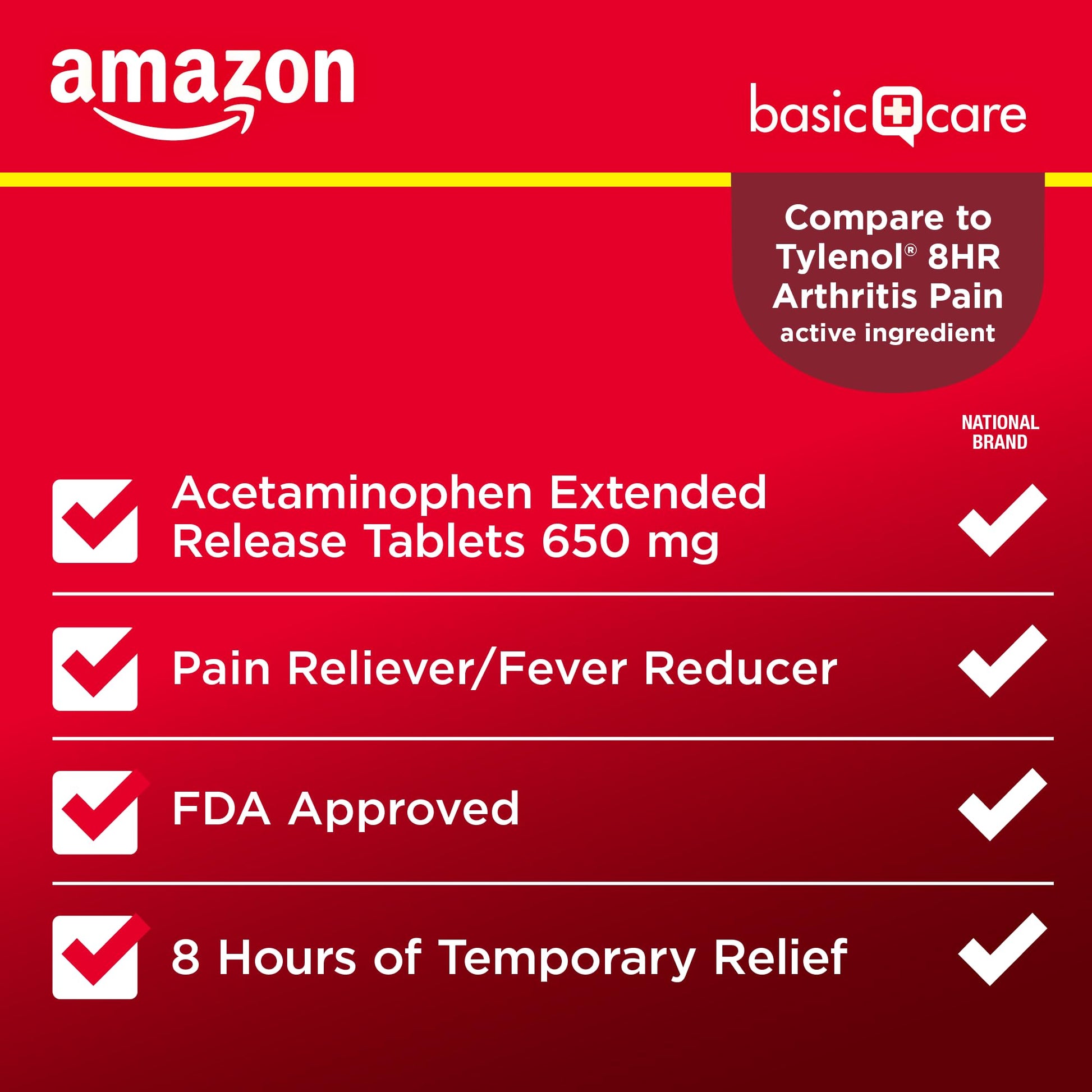 Amazon Basic Care Acetaminophen Extended-Release Tablets, 650 mg, Pain Reliever, Fever Reducer, Arthritis Pain, Headache, Backache, Menstrual Pain, 400 Count - Maple Wellness Supplements