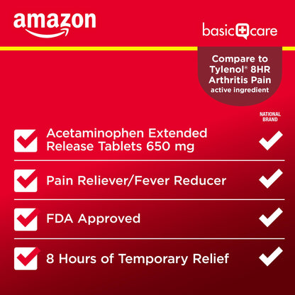 Amazon Basic Care Acetaminophen Extended-Release Tablets, 650 mg, Pain Reliever, Fever Reducer, Arthritis Pain, Headache, Backache, Menstrual Pain, 400 Count - Maple Wellness Supplements