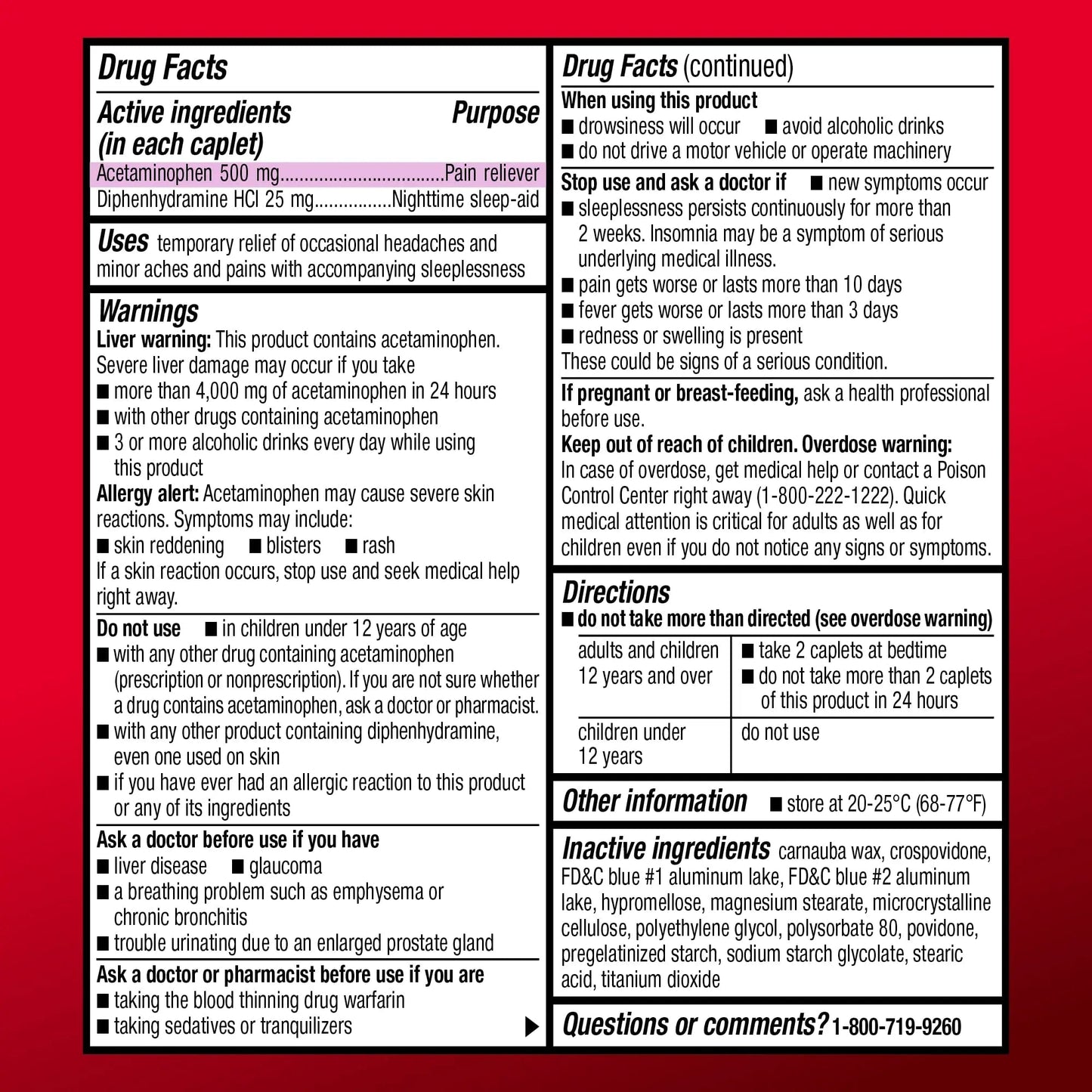 Amazon Basic Care Acetaminophen PM, Pain Reliever Plus Nighttime Sleep Aid, Blue, 100 Count - Maple Wellness Supplements