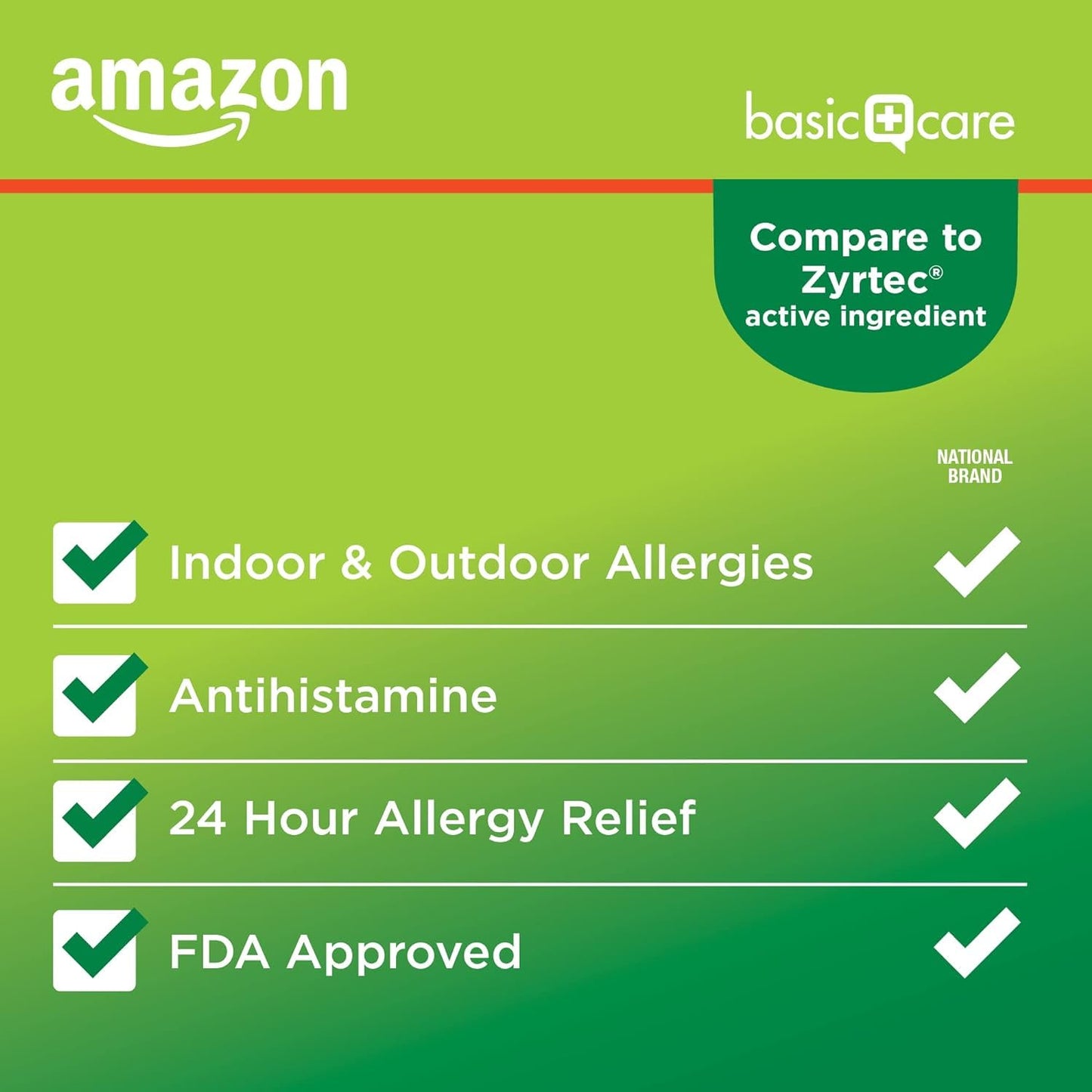 Amazon Basic Care All Day Allergy, Cetirizine Hydrochloride Tablets, 10 mg, 24-Hour Relief for Sneezing, Runny Nose, Itchy Eyes & Throat, Indoor & Outdoor Allergy Relief, 30 Count - Maple Wellness Supplements