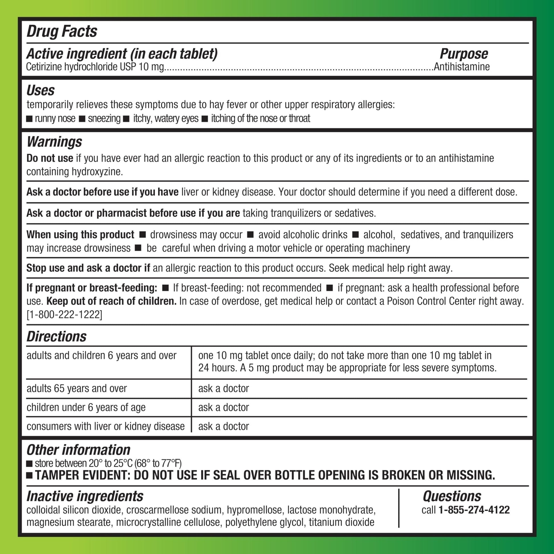 Amazon Basic Care All Day Allergy, Cetirizine Hydrochloride Tablets, 10 mg, 24-Hour Relief for Sneezing, Runny Nose, Itchy Eyes & Throat, Indoor & Outdoor Allergy Relief, 30 Count - Maple Wellness Supplements