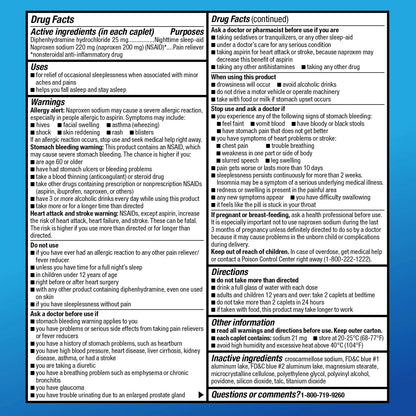 Amazon Basic Care All Night Pain Relief PM, Naproxen Sodium 220 mg/Diphenhydramine Hydrochloride 25 mg Tablets, Pain Reliever/Nighttime Sleep-Aid, 160 Count - Maple Wellness Supplements