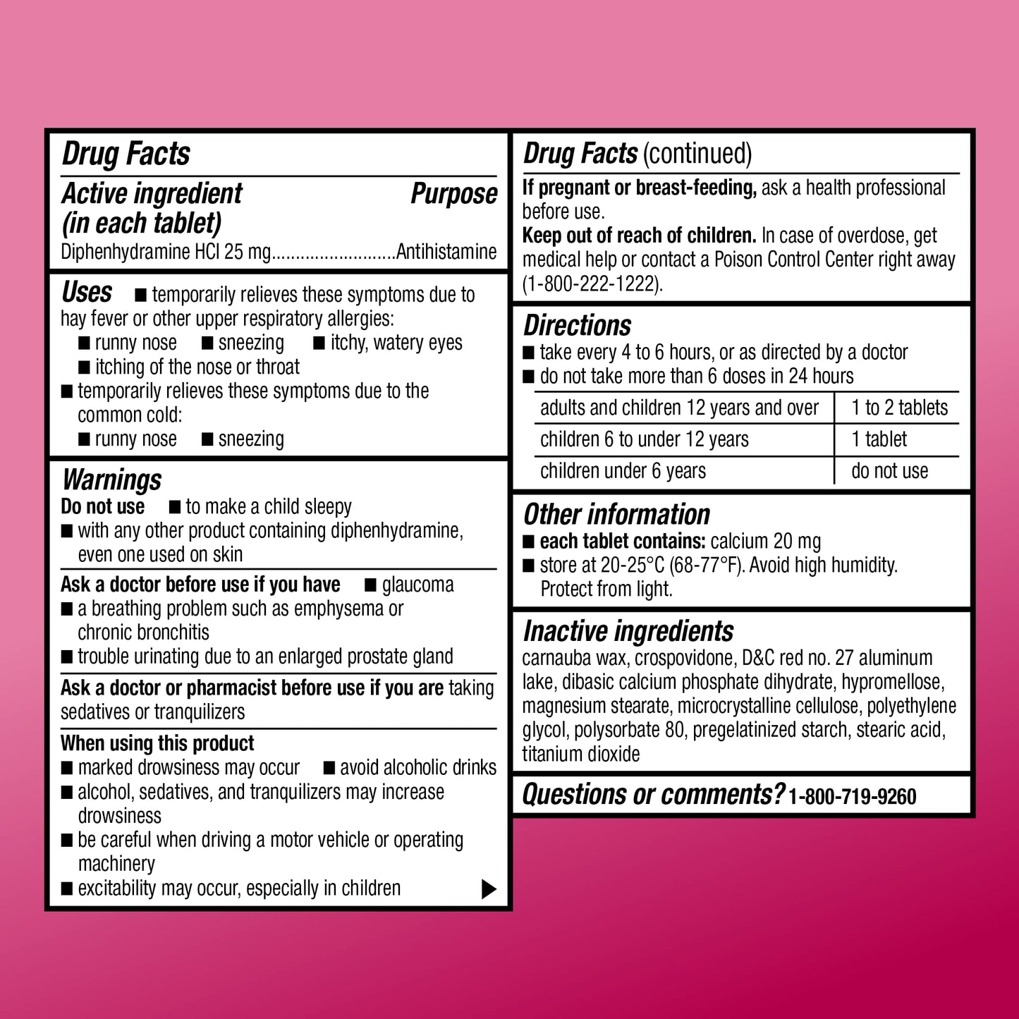 Amazon Basic Care Allergy Relief Diphenhydramine HCl 25 mg, Antihistamine Tablets for Symptoms Due to Hay Fever and Upper Respiratory Allergies, Mini-Tabs, 100 Count - Maple Wellness Supplements