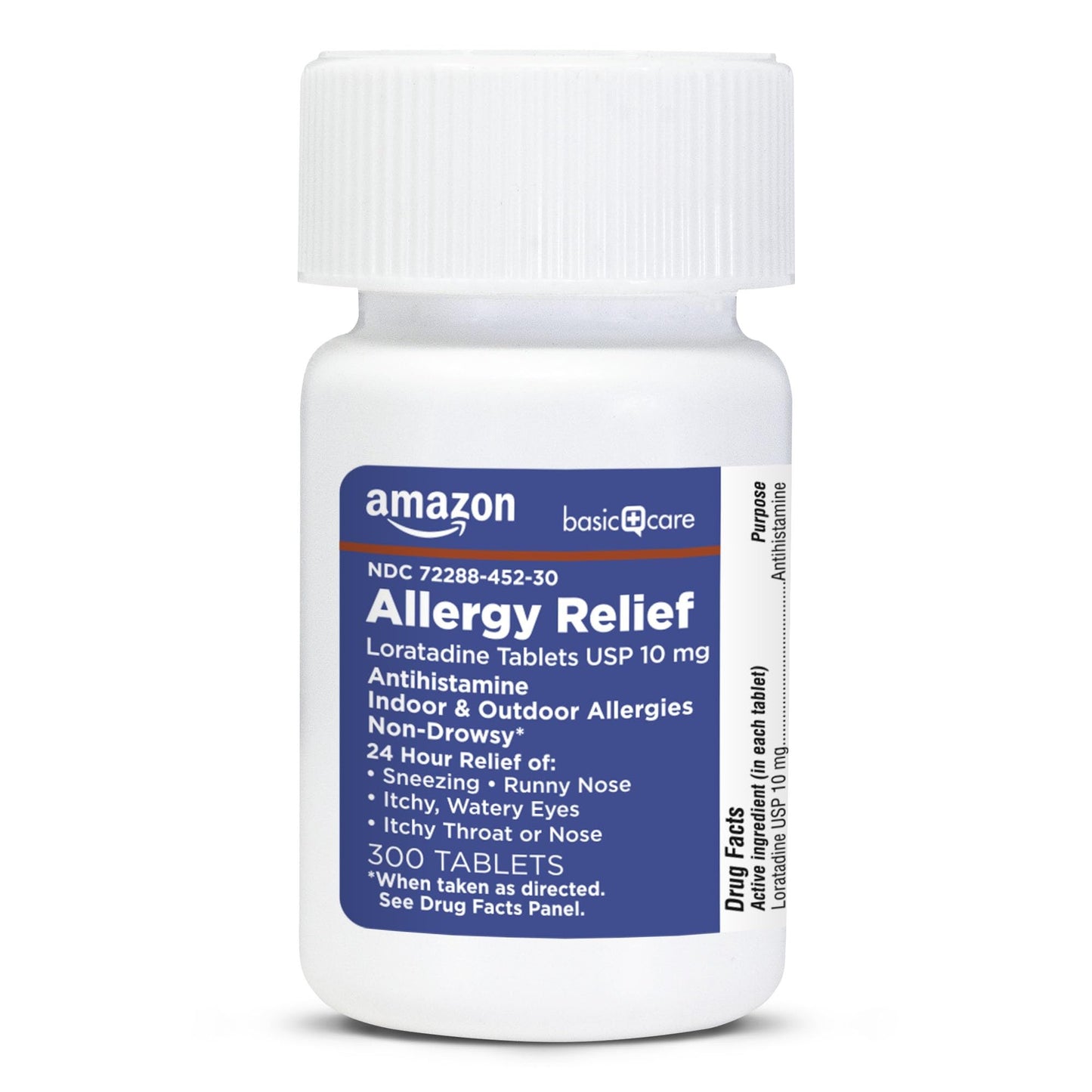 Amazon Basic Care Allergy Relief Loratadine Tablets 10 mg, 24-Hour Non-Drowsy Antihistamine for Runny Nose, Sneezing, Itchy Eyes, 300 Count - Maple Wellness Supplements