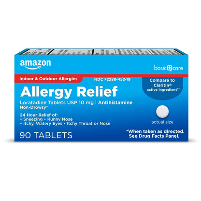 Amazon Basic Care Allergy Relief Loratadine Tablets 10 mg, 90 Count - Maple Wellness Supplements