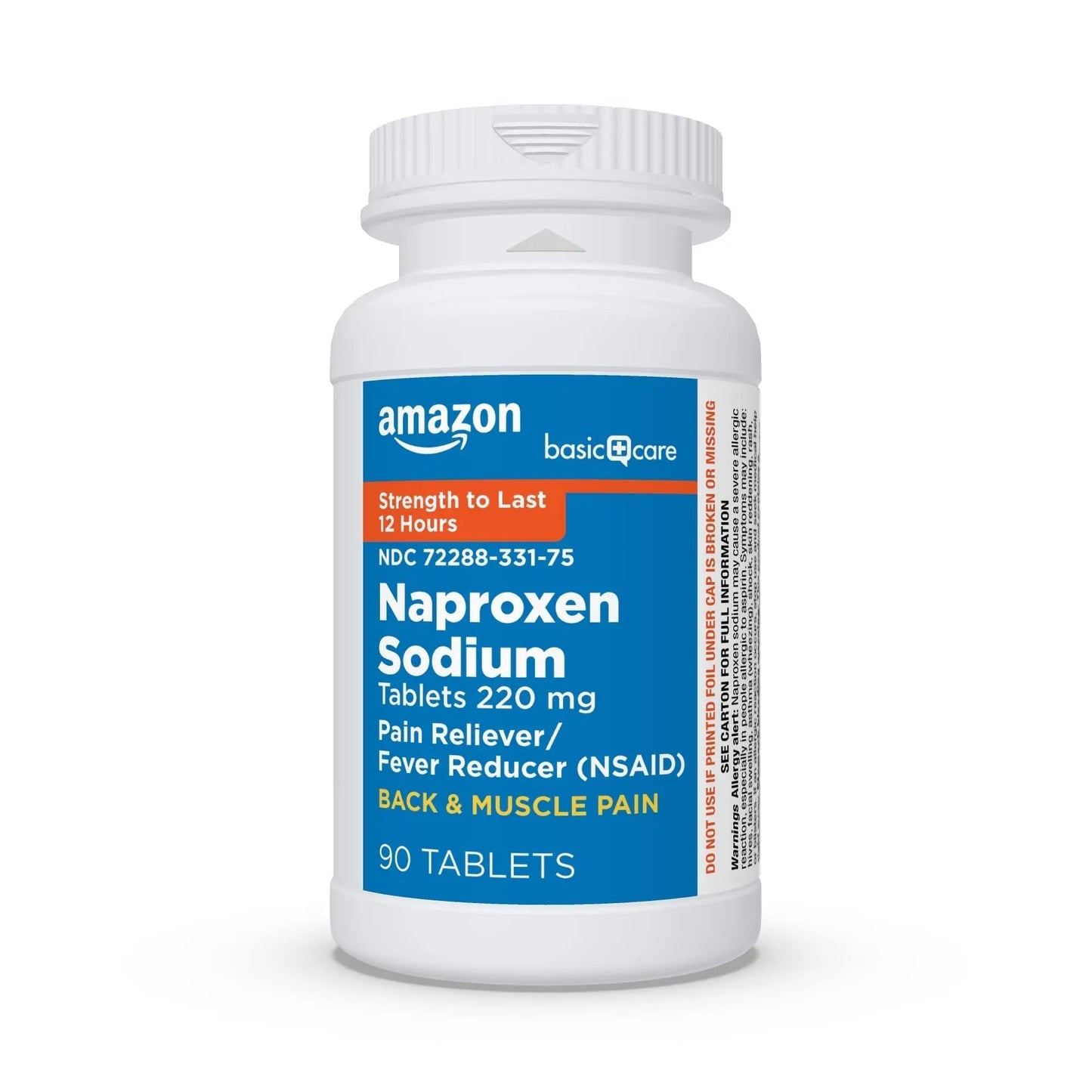 Amazon Basic Care Back and Muscle Pain, 220 mg Naproxen Sodium Tablets, 12-Hour Pain Relief, Headache, Arthritis, Menstrual Cramps, Fever Reducer, 90 Count - Maple Wellness Supplements