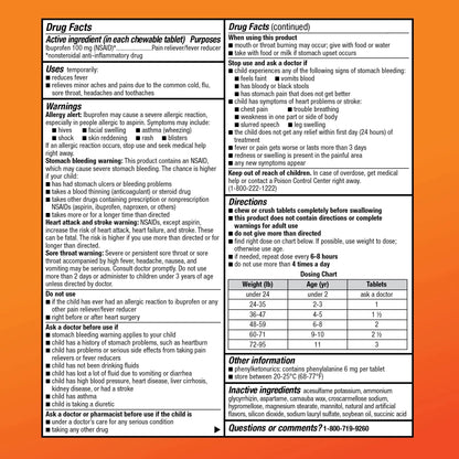 Amazon Basic Care Children's Ibuprofen Chewable Tablets 100 mg, Orange Flavor, Dye Free, Pain Reliever and Fever Reducer (NSAID), For Ages 2-11, 24 Count - Maple Wellness Supplements